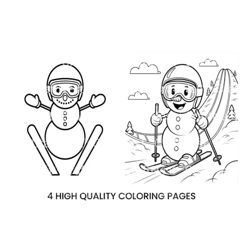 Cute Snowman Skiing Coloring Books
