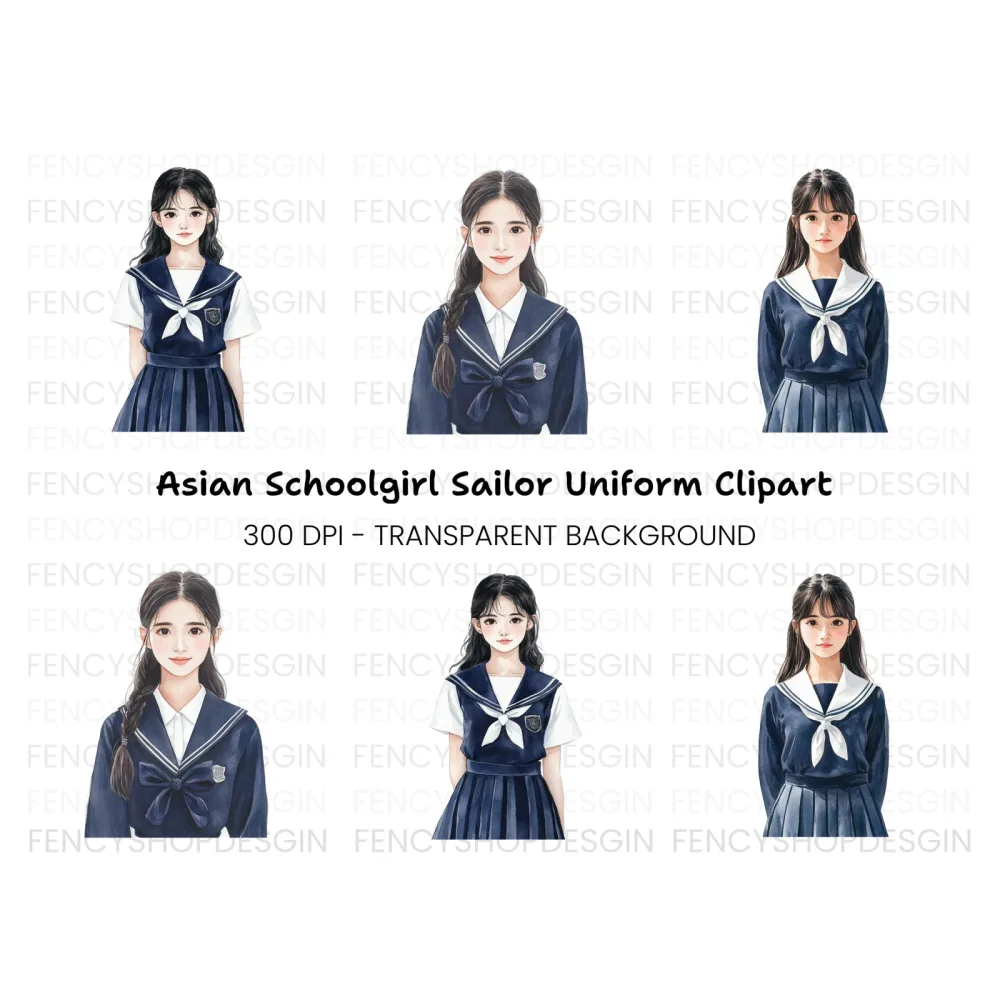 Japanese School Girl Uniform Clipart Bundle
