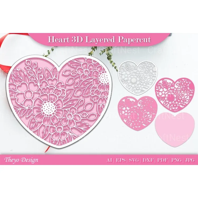 Heart D Layered Papercut SVG Bundle