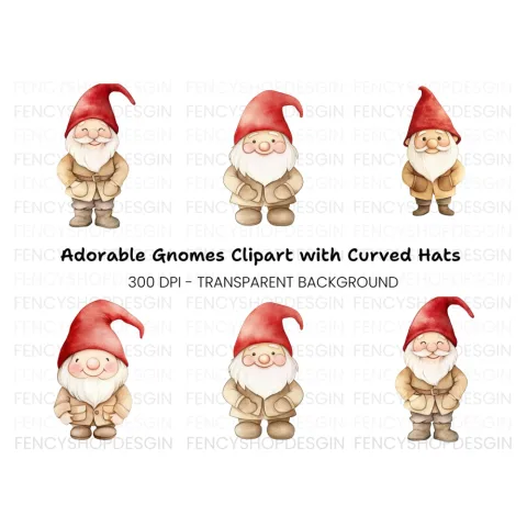 Adorable Red Hat Gnomes Clipart Bundle