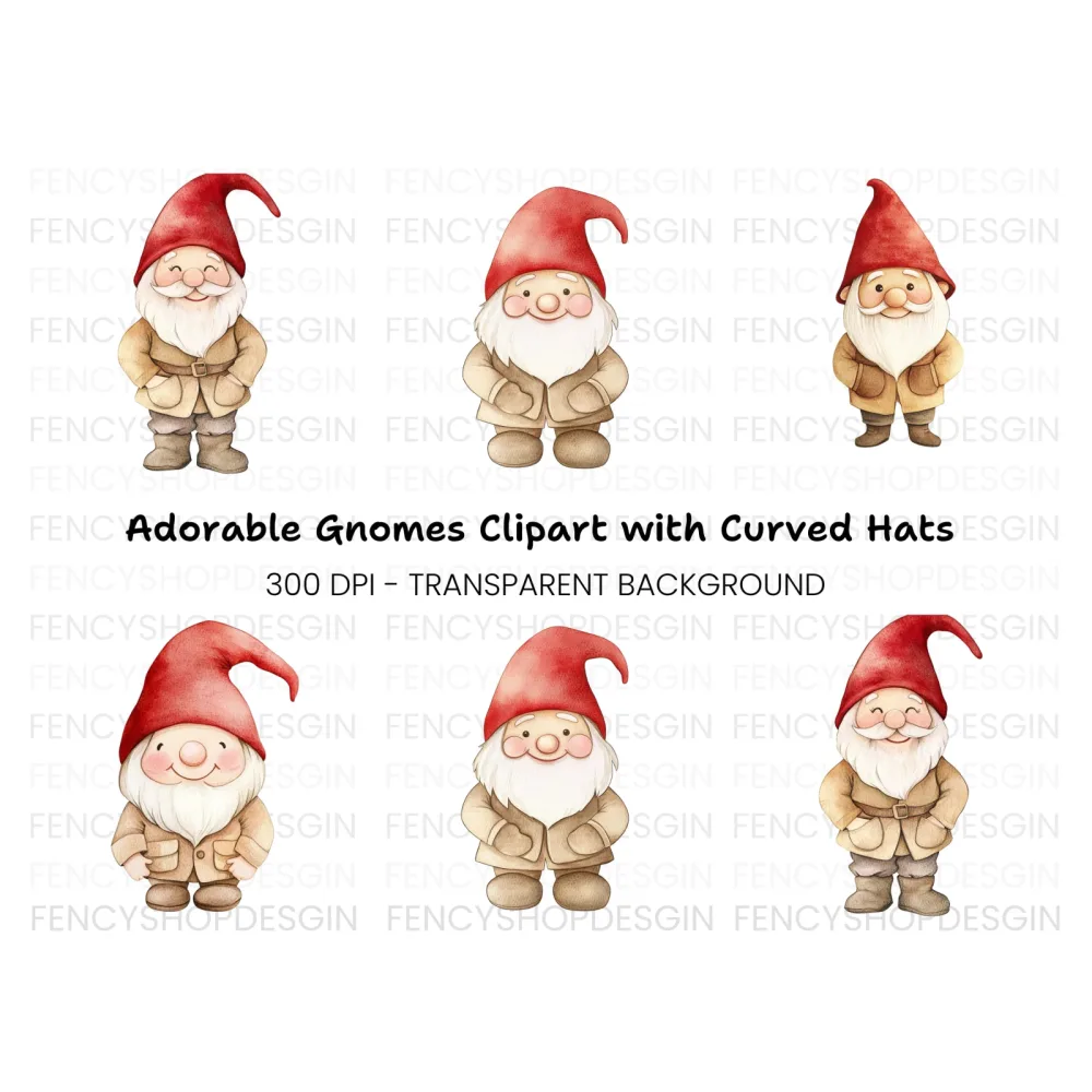 Adorable Red Hat Gnomes Clipart Bundle