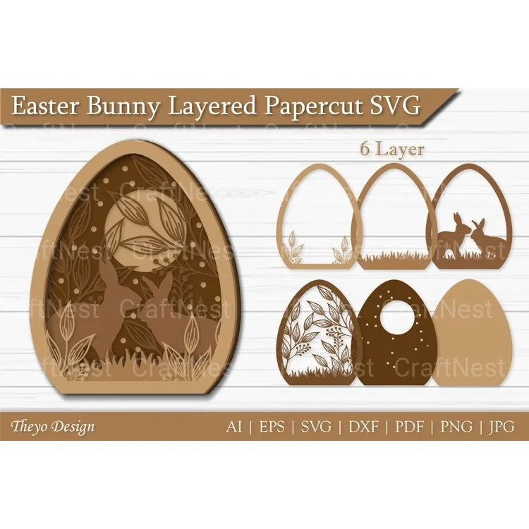 Easter Bunny Layered Papercut SVG Bundle