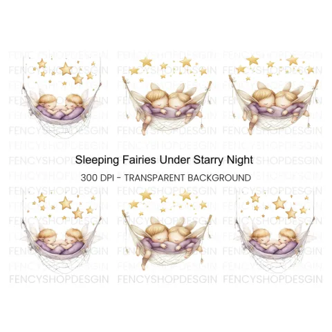 Sleeping Baby Fairies in Hammock Clipart Bundle