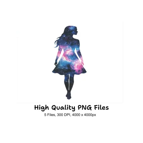 Galaxy Woman Silhouette Clipart Bundle