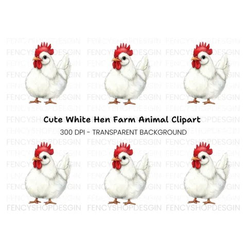 Cute White Rooster Clipart Bundle