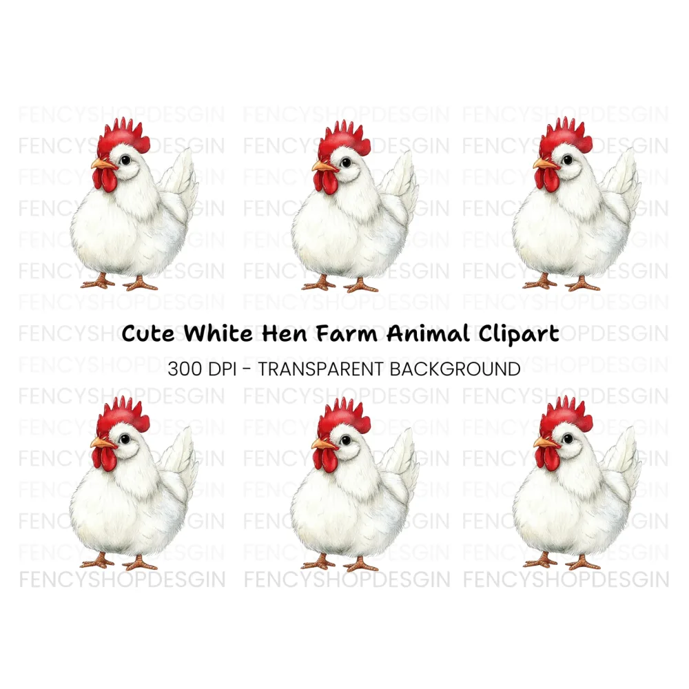 Cute White Rooster Clipart Bundle