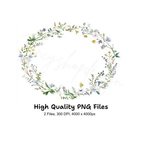 Delicate Wildflower Wreaths Clipart Bundle