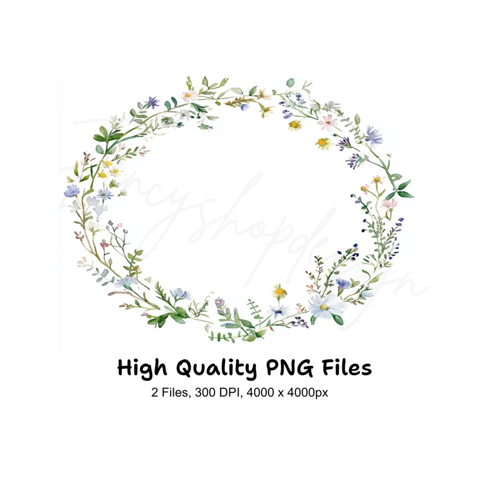 Delicate Wildflower Wreaths Clipart Bundle