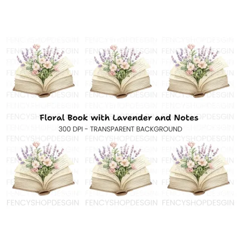 Open Book with Lavender and Flowers Clipart Bundle
