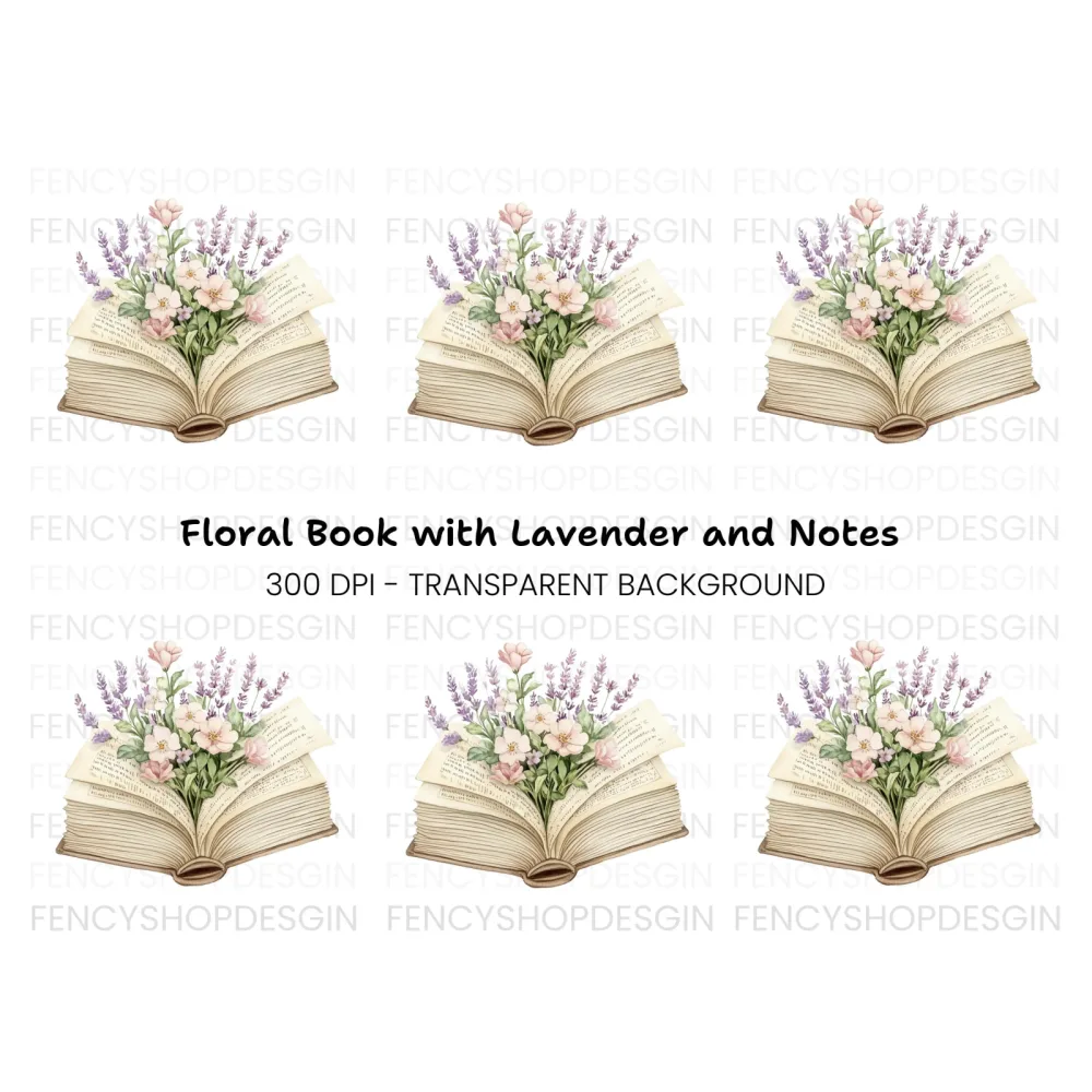 Open Book with Lavender and Flowers Clipart Bundle