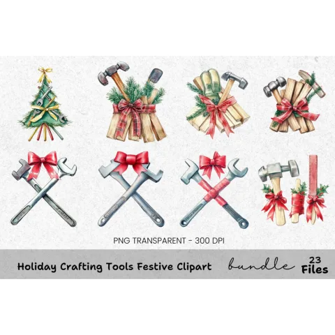 Christmas Carpenter Tools Clipart Bundle