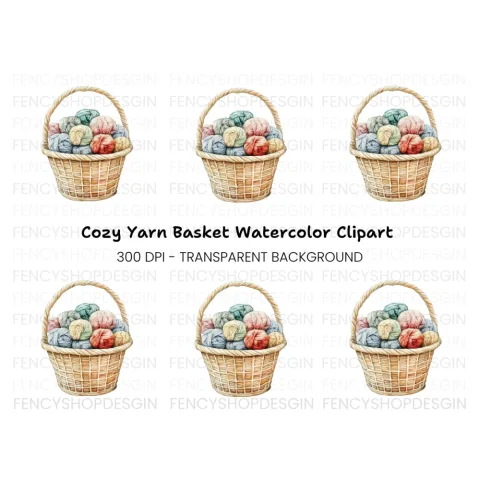 Cozy Yarn Basket Clipart Bundle