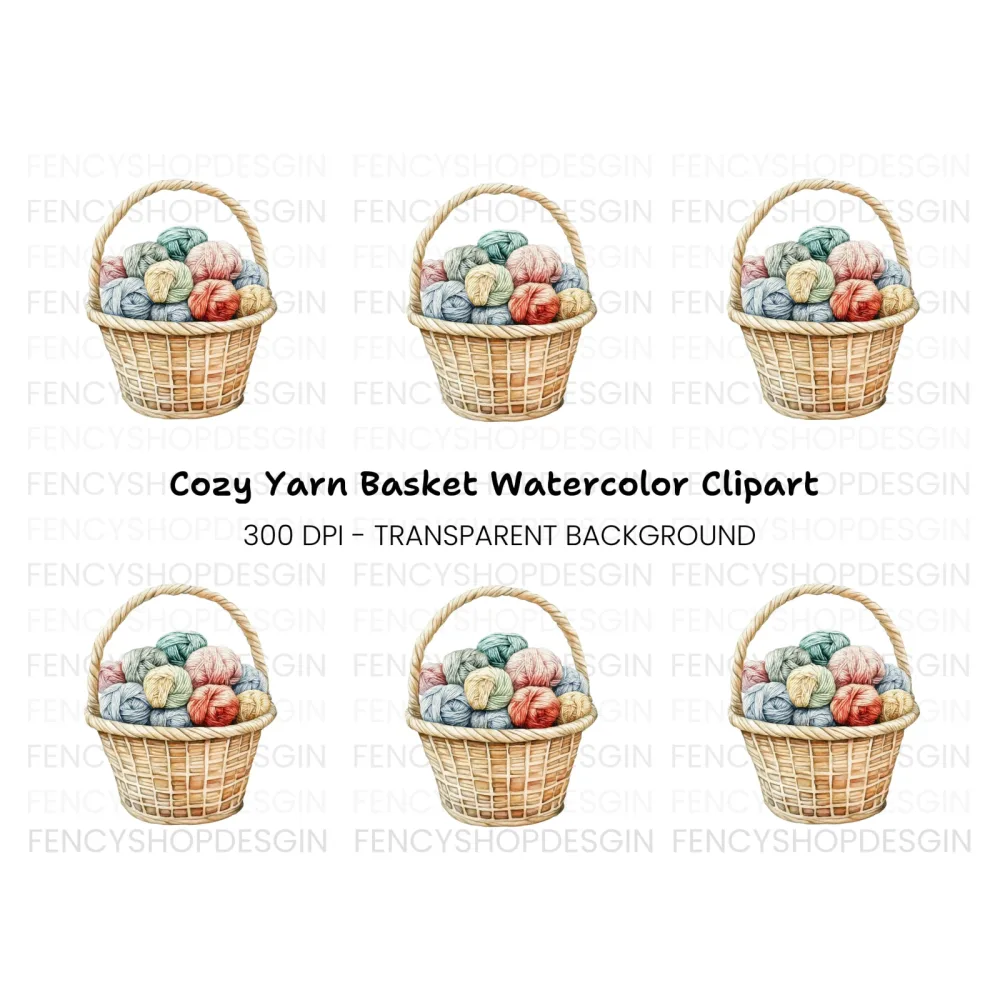 Cozy Yarn Basket Clipart Bundle