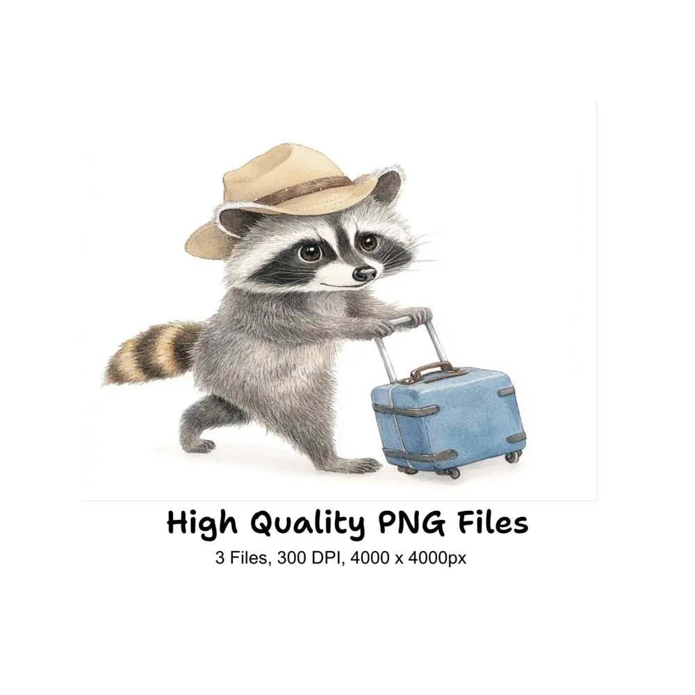 Traveling Raccoon with Luggage Clipart Bundle