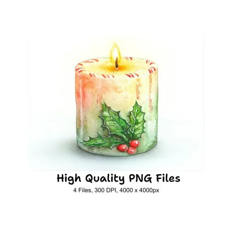 Christmas Holly Candles Clipart Bundle