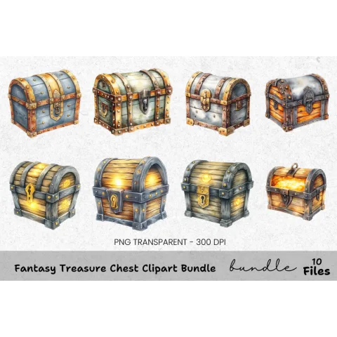 Fantasy Treasure Chest Clipart Bundle
