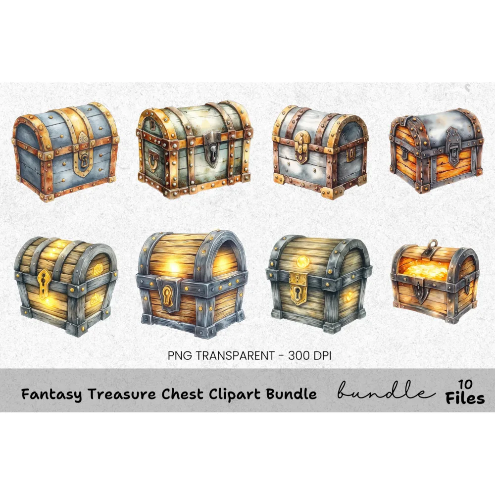 Fantasy Treasure Chest Clipart Bundle