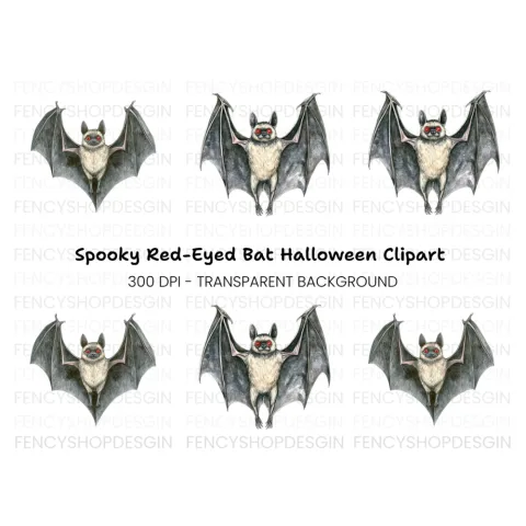 Spooky Bat with Red Eyes Clipart Bundle