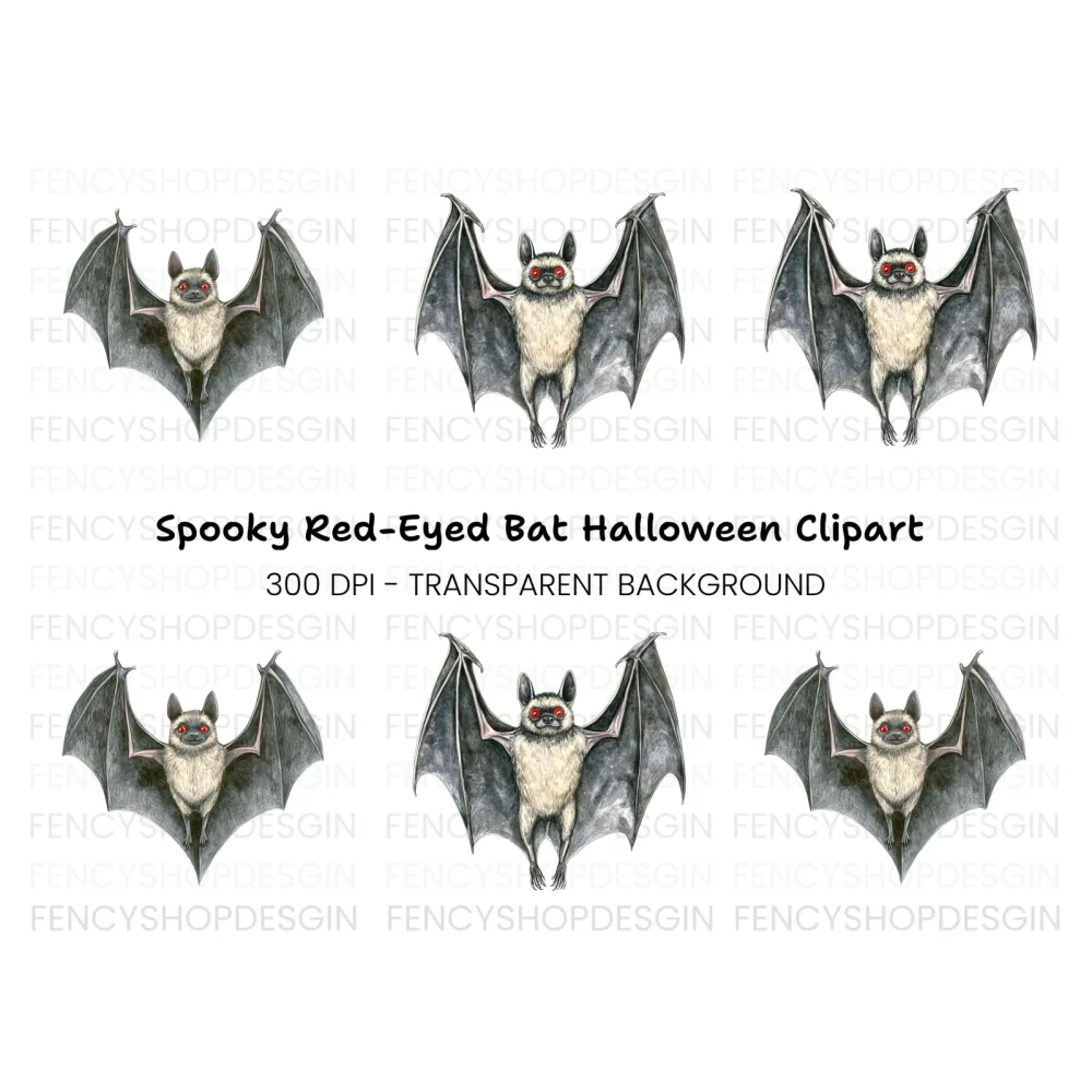 Spooky Bat with Red Eyes Clipart Bundle