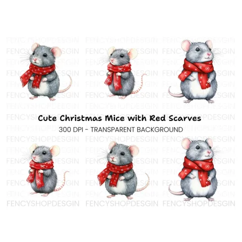 Cute Winter Mouse Clipart Bundle
