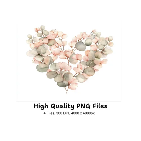 Eucalyptus Floral Heart Clipart Bundle