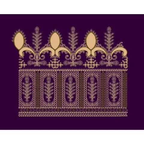Purple Baroque Style Floral Panel Border Embroidery Design