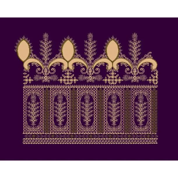 Purple Baroque Style Floral Panel Border Embroidery Design