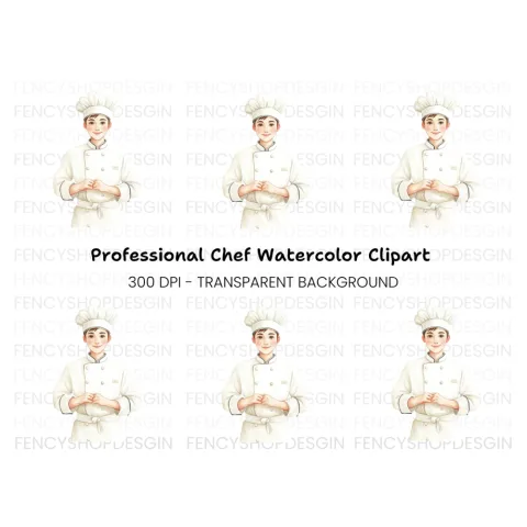 Smiling Male Chef Illustration Clipart Bundle
