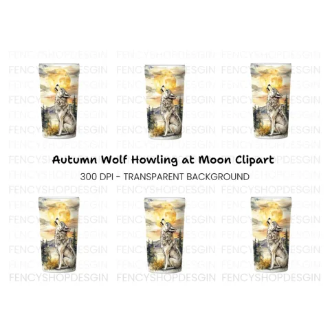 Wolf Howling at Moon Clipart Bundle