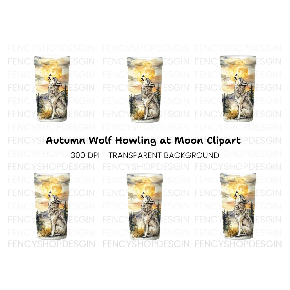 Wolf Howling at Moon Clipart Bundle