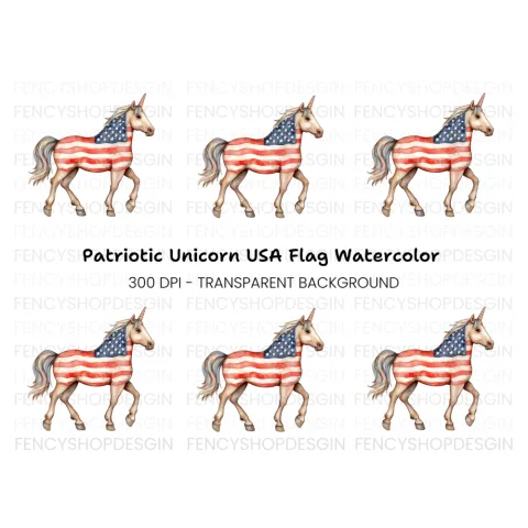 Unicorn with American Flag Clipart Bundle