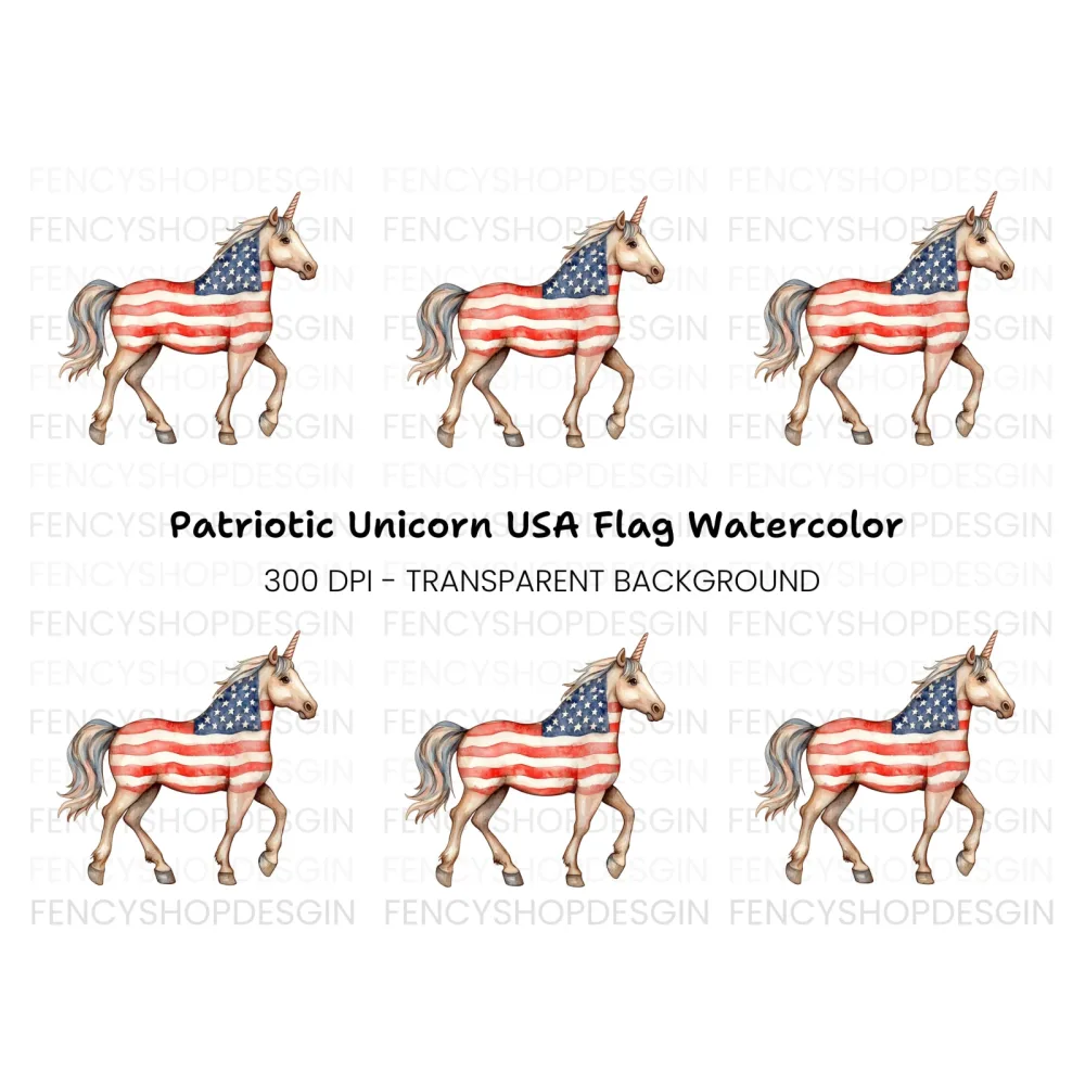Unicorn with American Flag Clipart Bundle