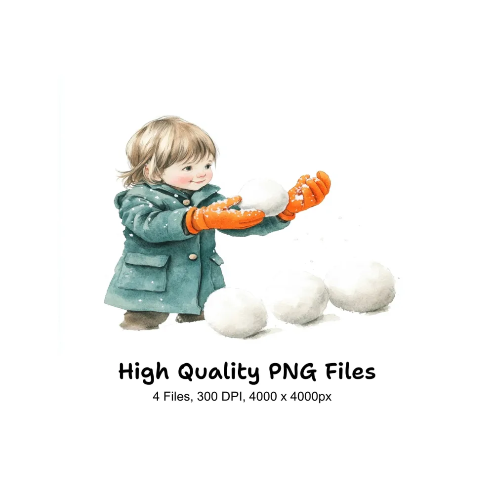 Adorable Toddlers Making Snowballs Clipart Bundle
