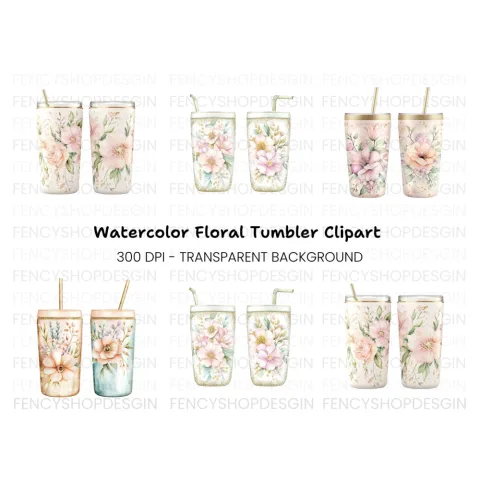 Floral Tumbler Clipart Bundle
