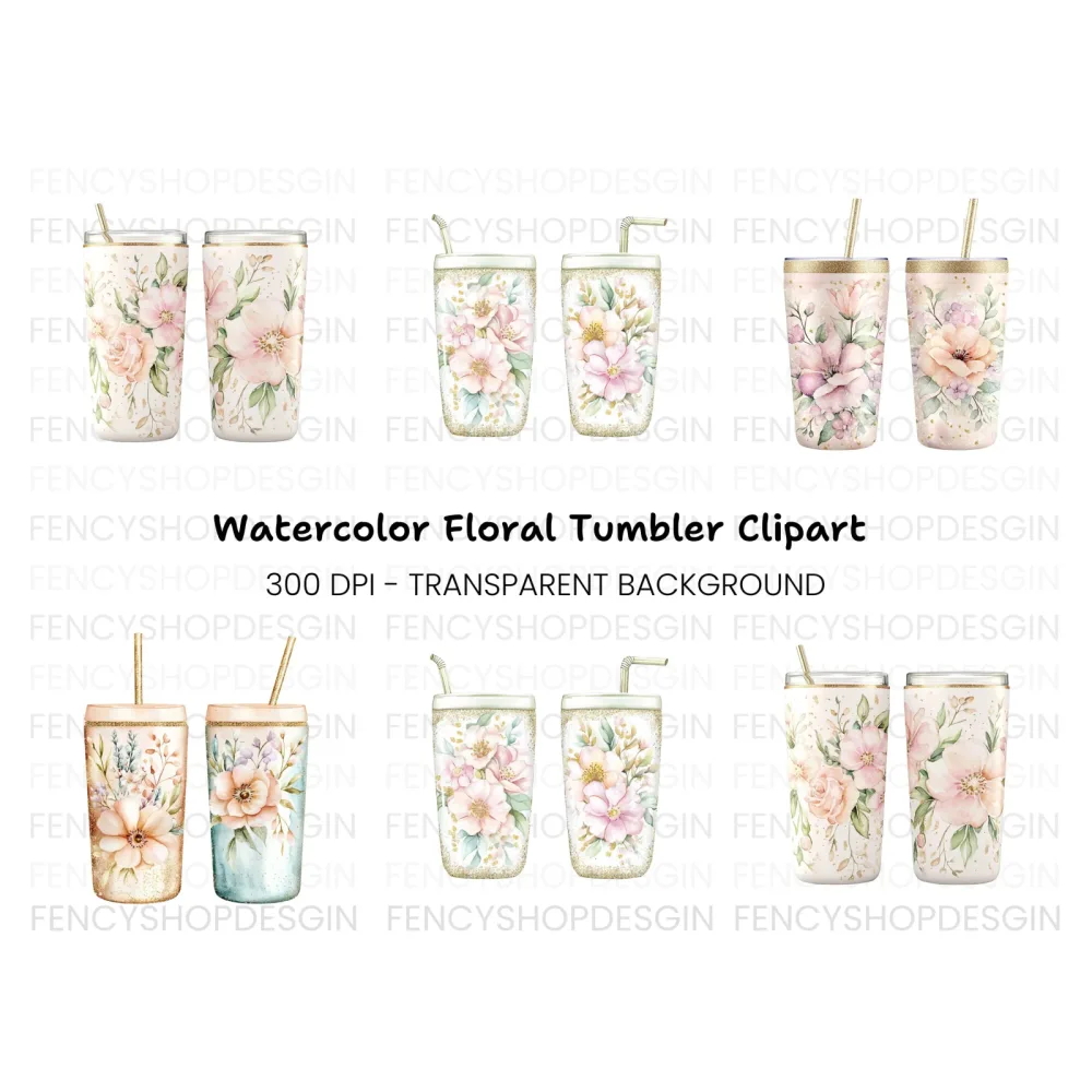 Floral Tumbler Clipart Bundle
