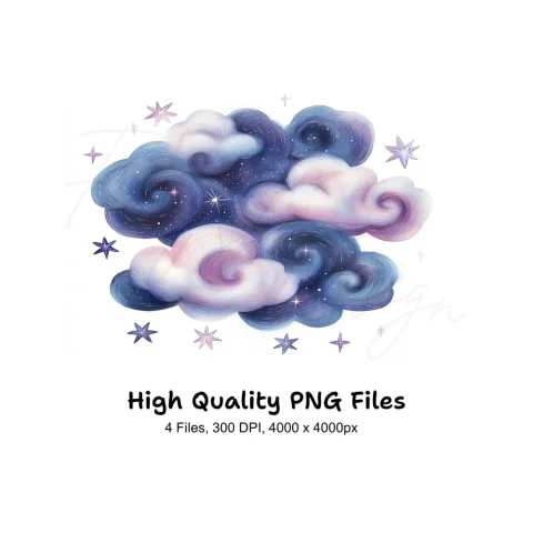Dreamy Pastel Clouds and Stars Clipart Bundle