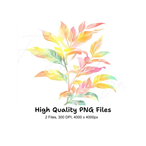 Colorful Gradient Tropical Leaves Clipart Bundle