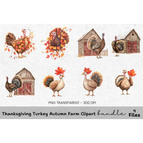 Thanksgiving Turkey Autumn Farm Clipart Bundle