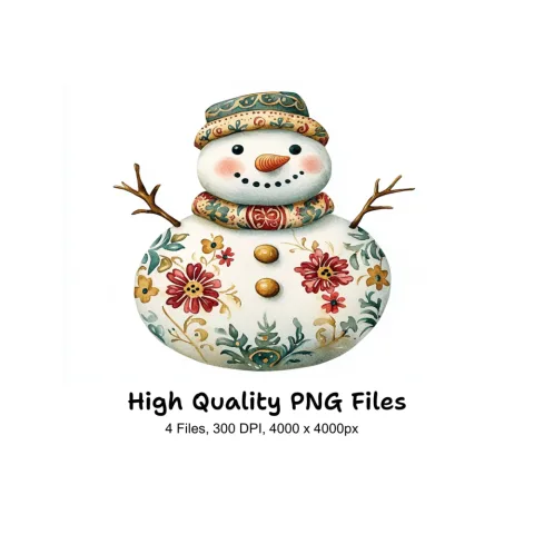 Floral Snowman Clipart Bundle