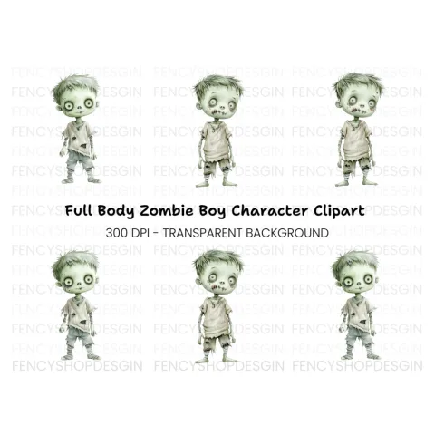 Cute Zombie Boy Clipart Bundle