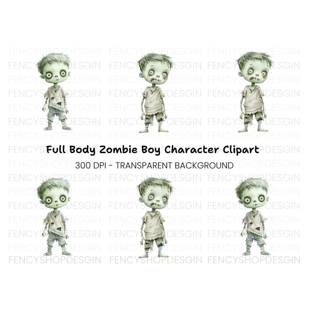 Cute Zombie Boy Clipart Bundle