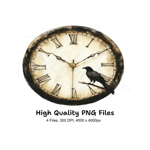 Steampunk Clock Face Raven Clipart Bundle