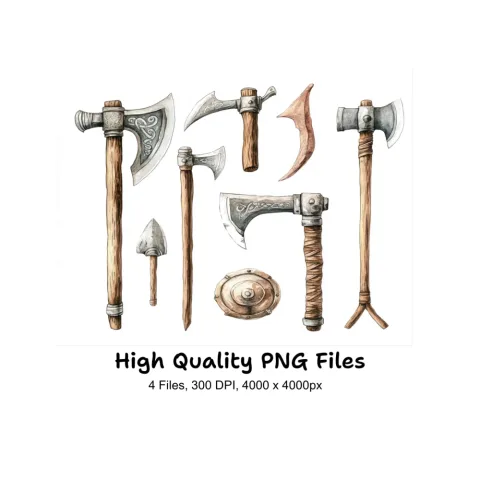 Viking Axes and Medieval Weapons Clipart Bundle