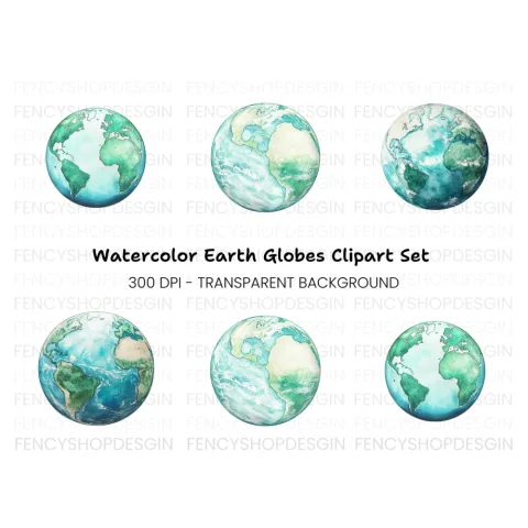 Green and Blue Earth Globes Clipart Bundle