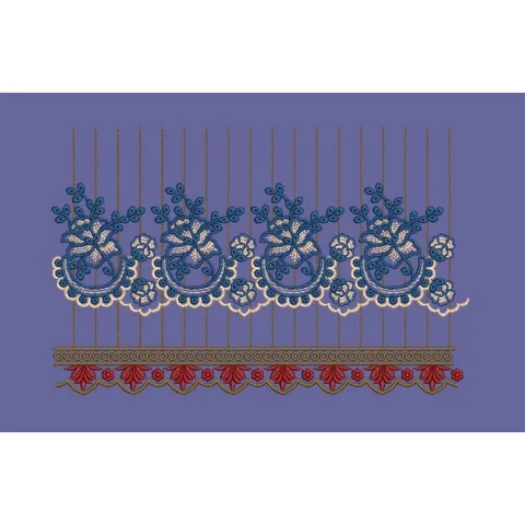 Blue Floral Scalloped Border Embroidery Design