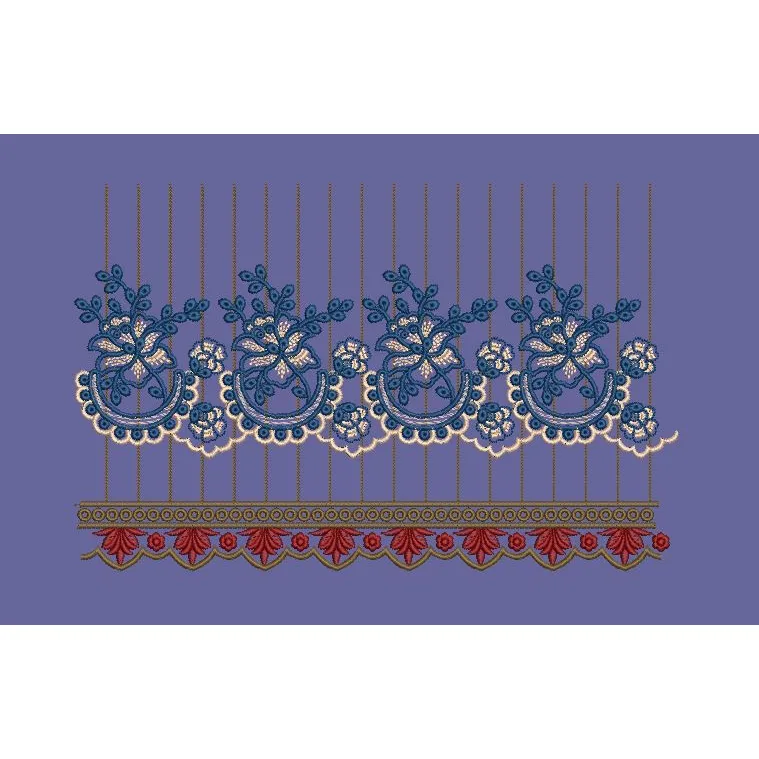 Blue Floral Scalloped Border Embroidery Design