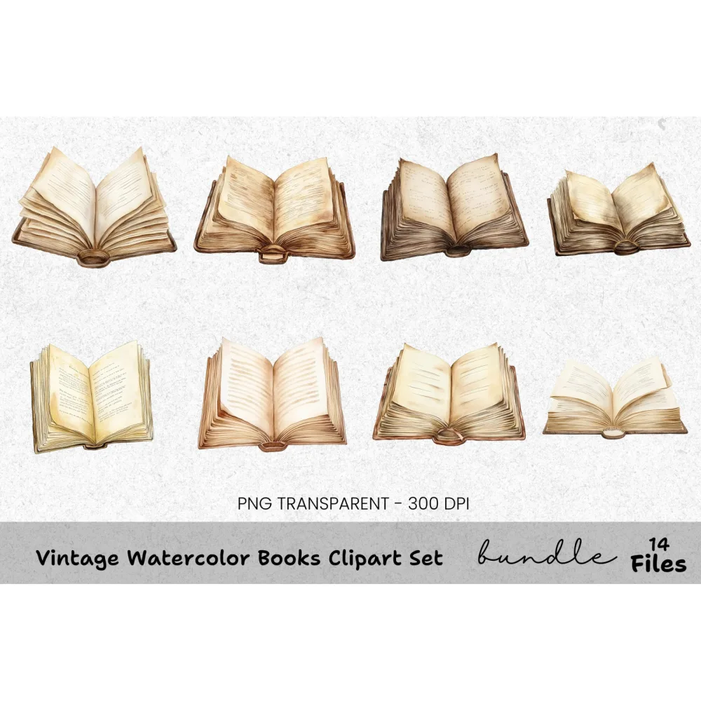 Vintage Books Clipart Bundle