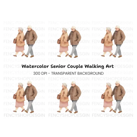 Walking Elderly Couple Clipart Bundle