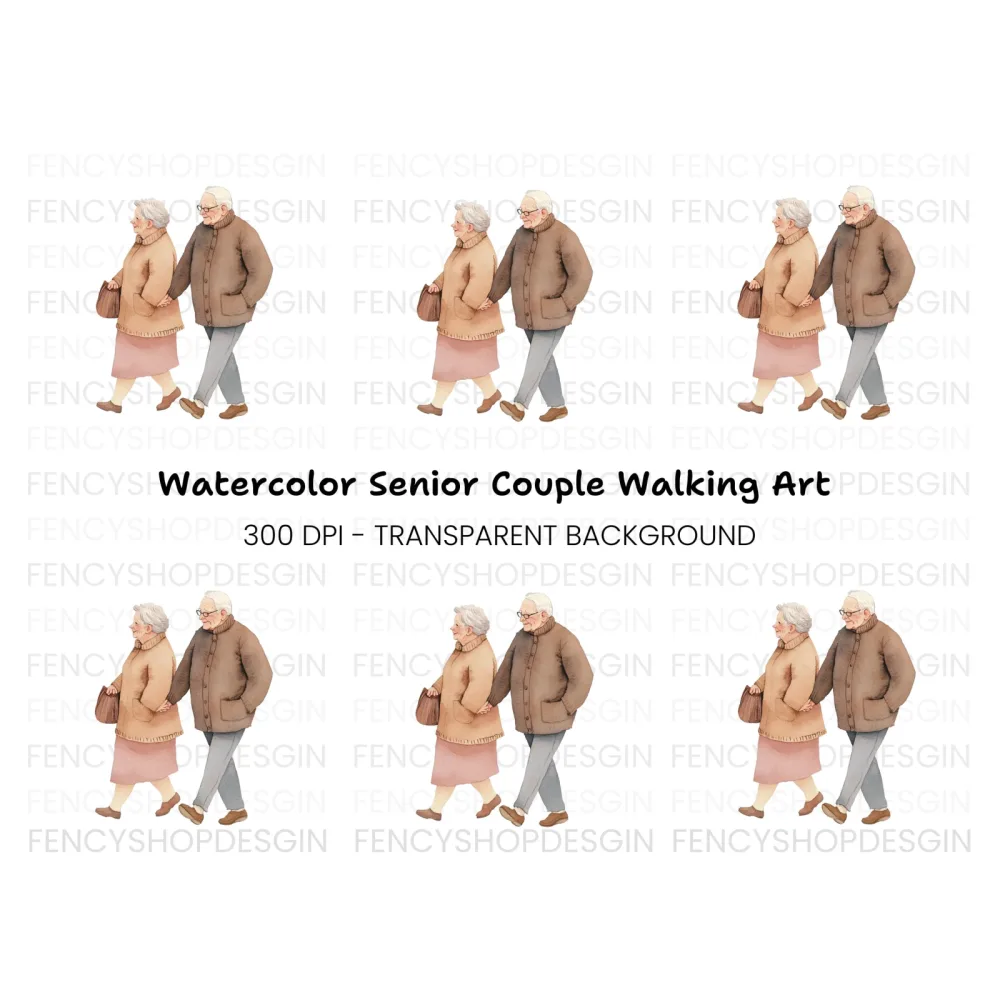 Walking Elderly Couple Clipart Bundle