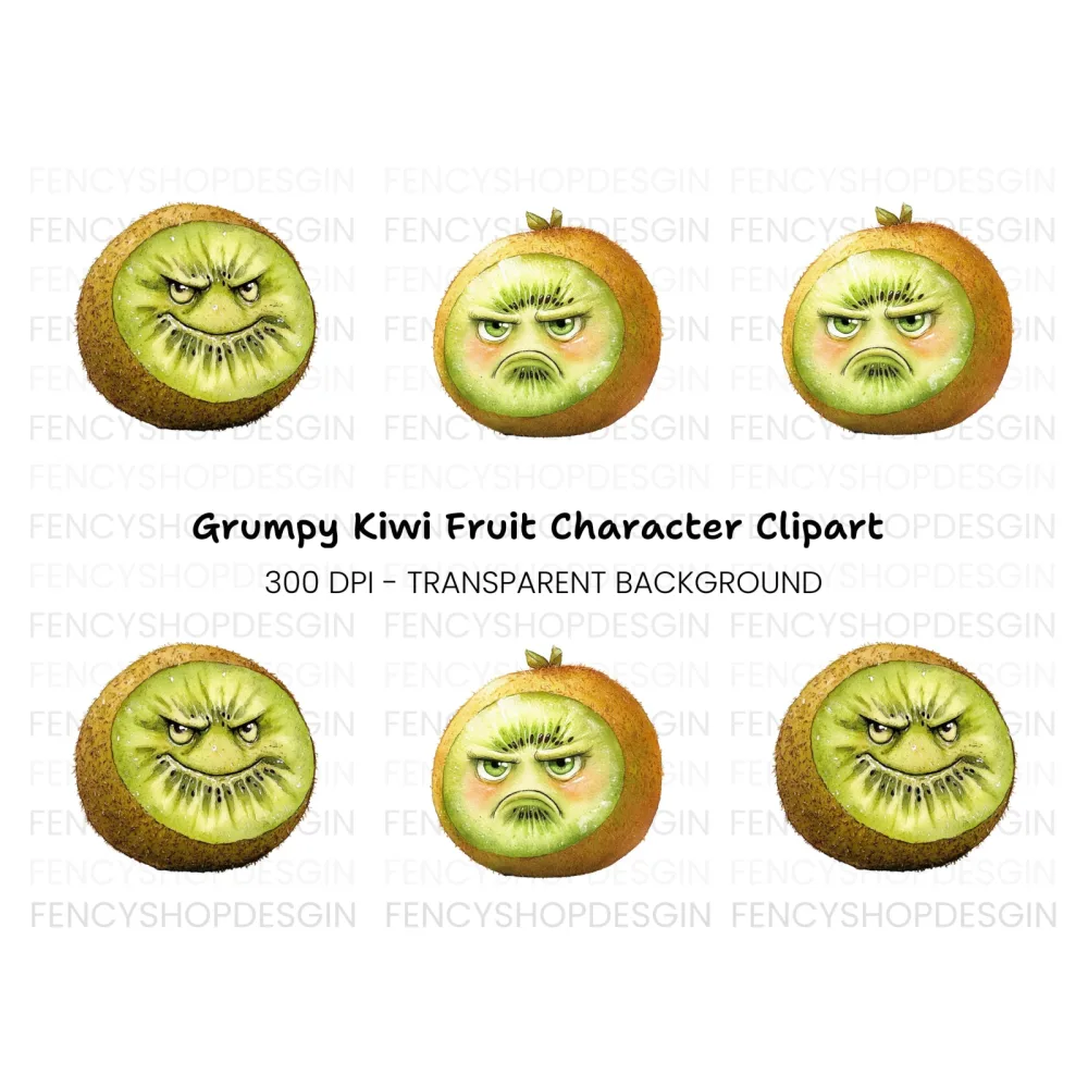 Funny Angry Kiwi Fruit Clipart Bundle
